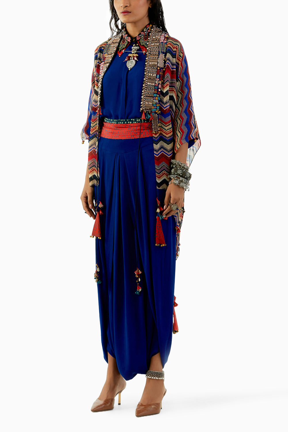 Sapphire Mandala Shirt Set With Veni Dupatta Jacket