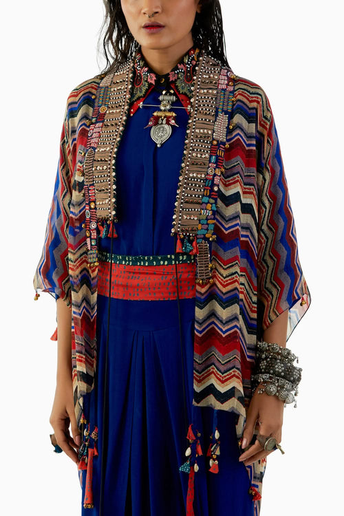 Sapphire Mandala Shirt Set With Veni Dupatta Jacket