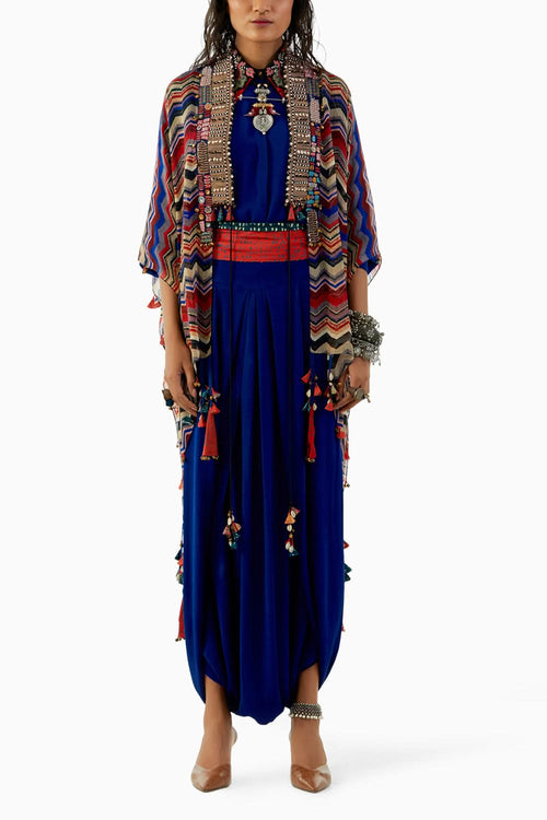 Sapphire Mandala Shirt Set With Veni Dupatta Jacket