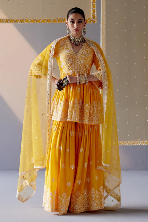 Mango All Over Ambi Embroidered Peplum Sharara with Dupatta