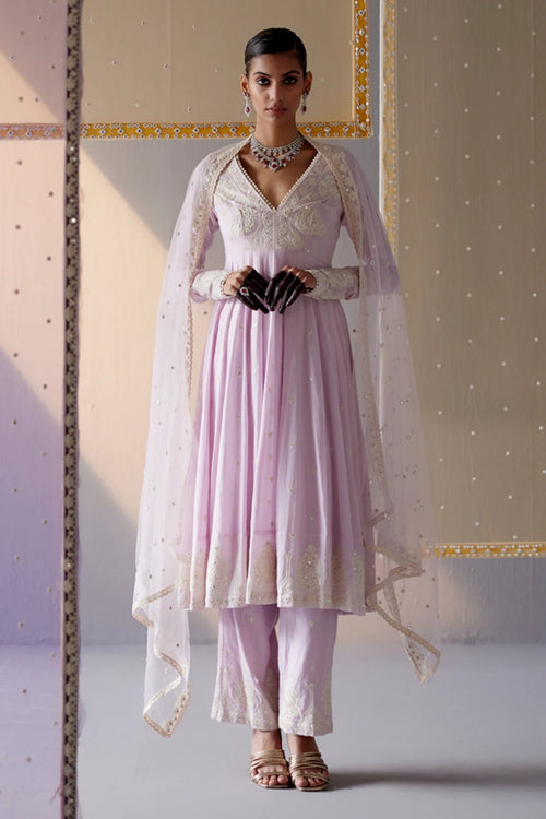 Lavender V Neck Tower Anarkali