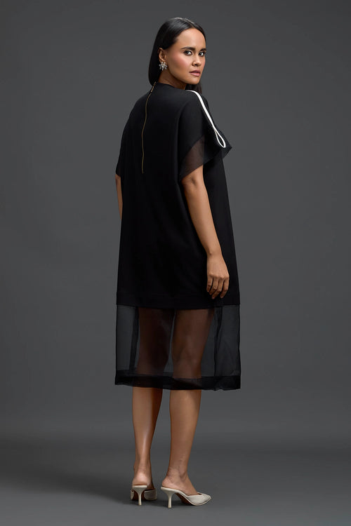 Floral Patch Relaxed Black Dress