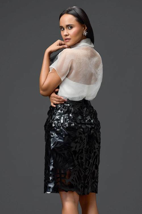 Glossy Laser-Cut Pencil Skirt