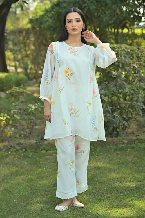 White Cotton Chanderi Co-ord