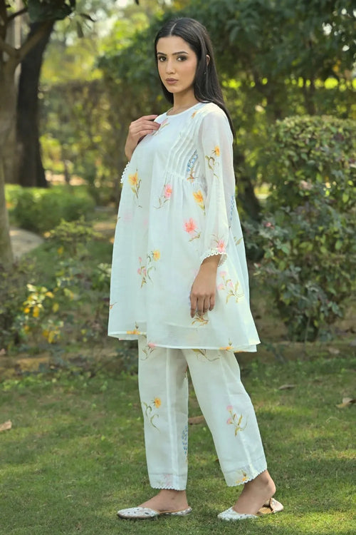 White Cotton Chanderi Co-ord