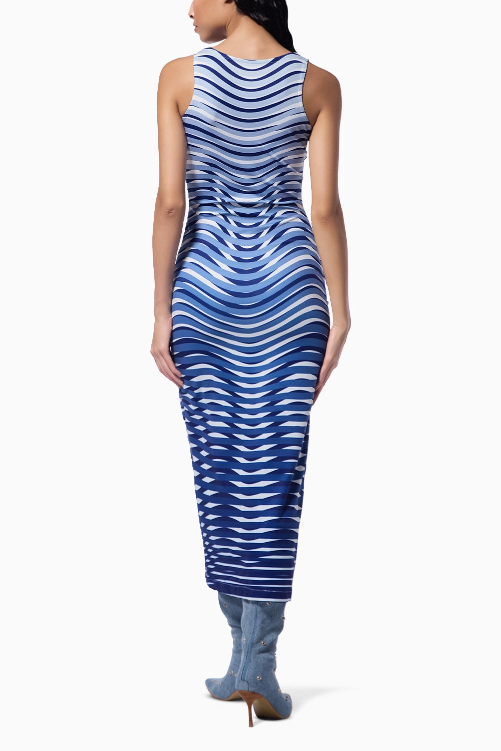 Optic Blue Midi Trompe L’Oeil Print Dress