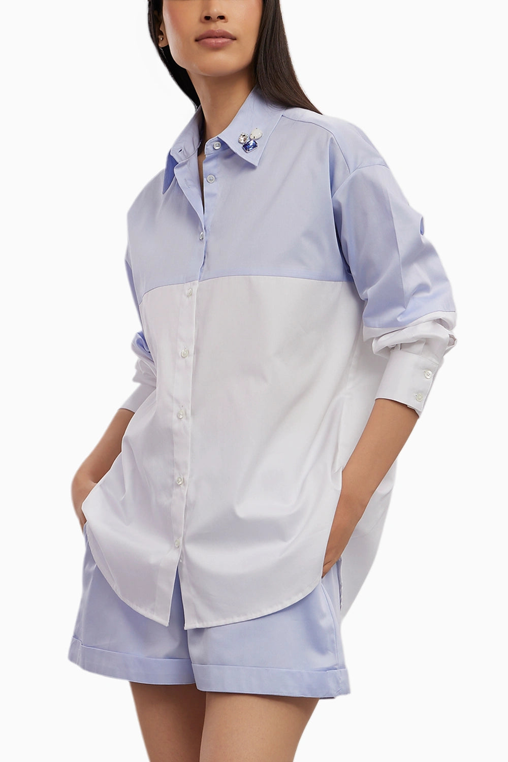 Sky Blue Swarovski Block Shorts Co-ord Set