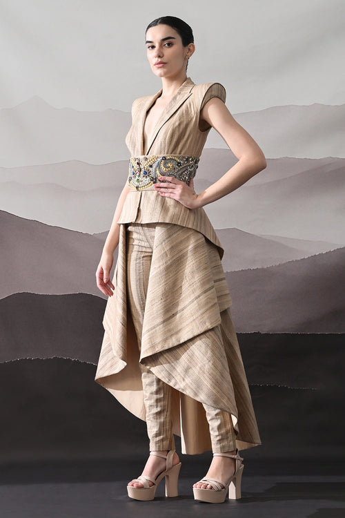 Beige Ensemble With Layered Construction