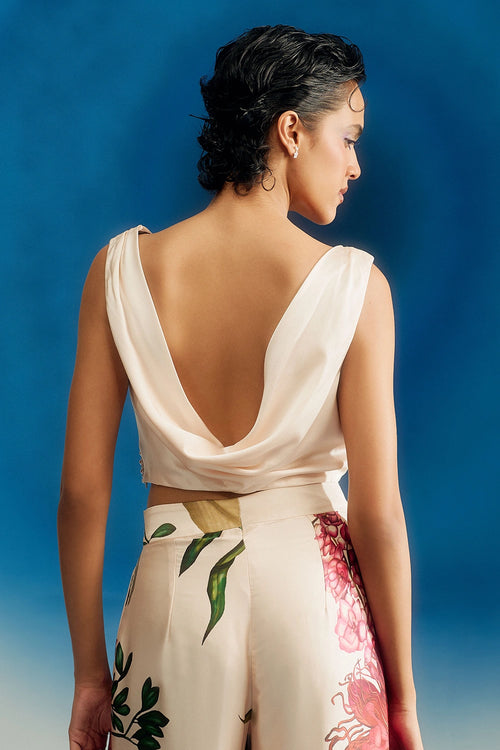 Drape Satin Top With Pearls