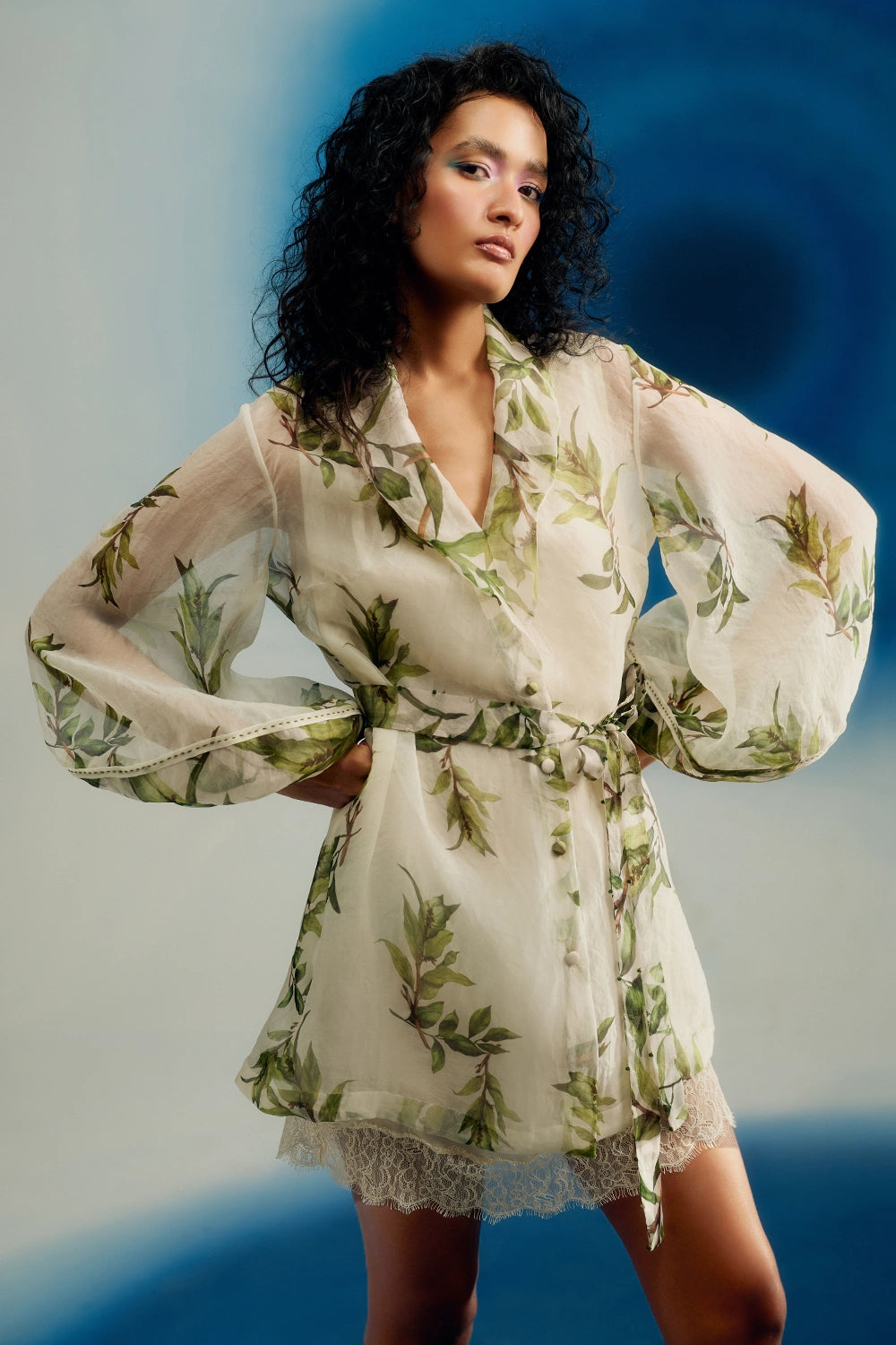 Organza Trench Dress With Belt And Slip