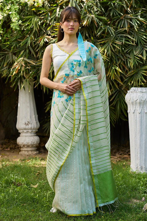 Water-to-Wood Ivory Jamdani Saree With Blouse
