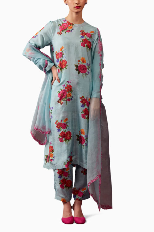 Enchanted Bloom Ice Blue Kurta Set