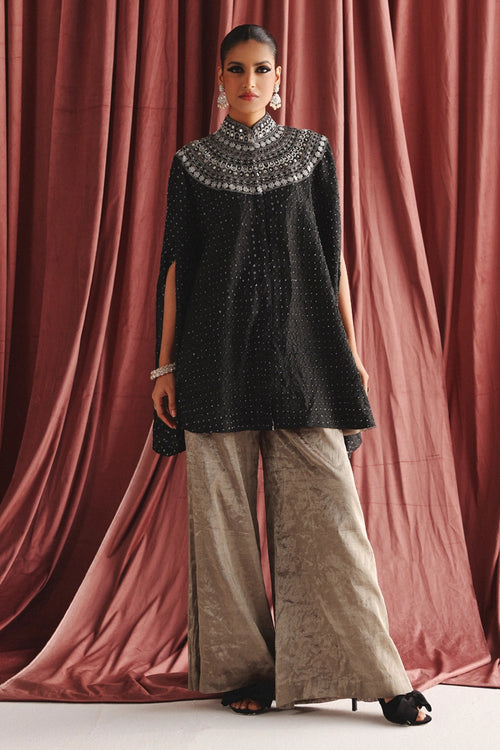 Black Marodiwork A-Line Cape Top