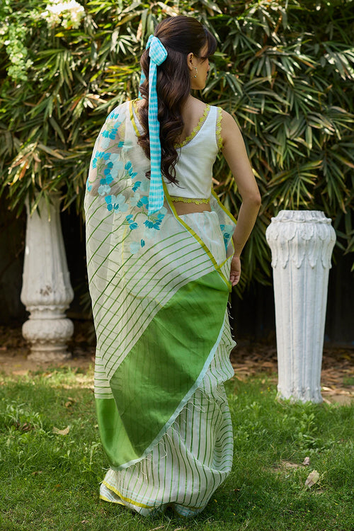 Water-to-Wood Ivory Jamdani Saree With Blouse