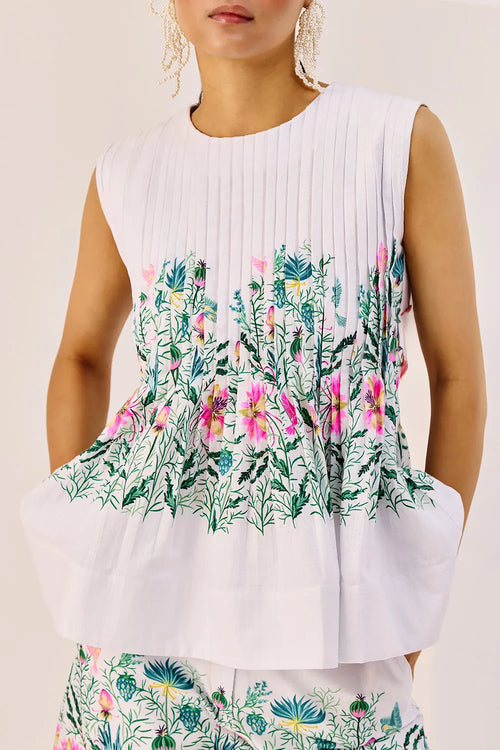 White Floral Peplum Top And Shorts Set