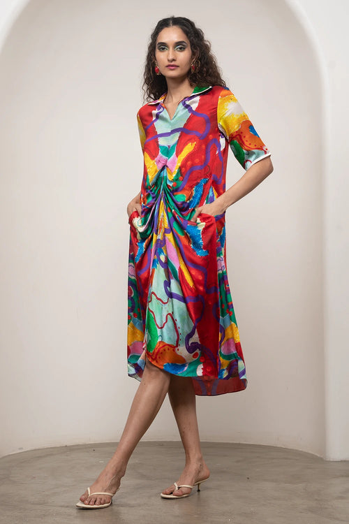 Alya Draped Shirt Dress