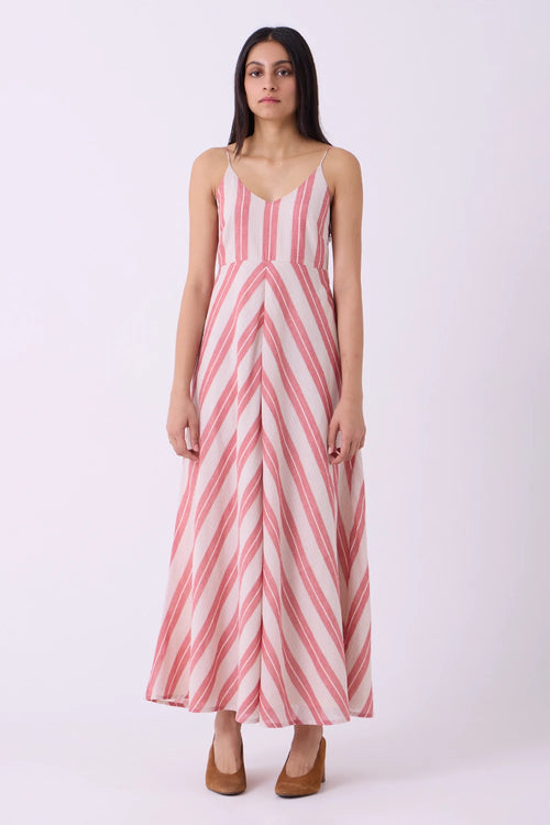 Ritsu Red Striped Handwoven Maxi Dress