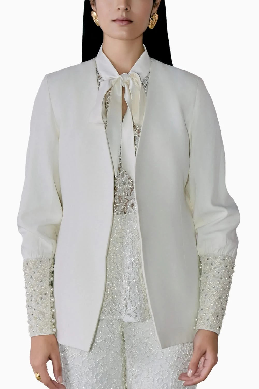 Terra Ivory Pearl Embellished Blazer Set