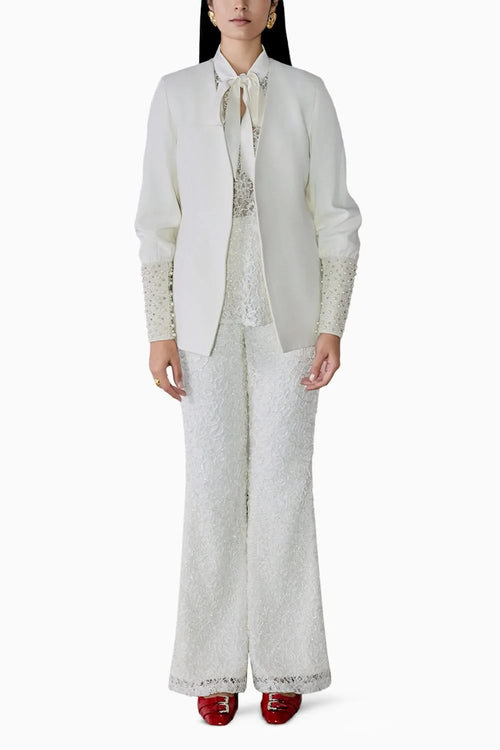 Terra Ivory Pearl Embellished Blazer Set