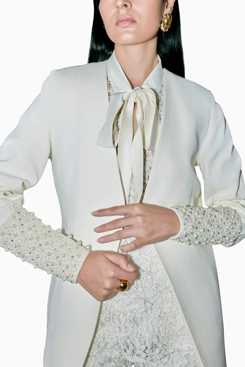 Terra Ivory Pearl Embellished Blazer Set