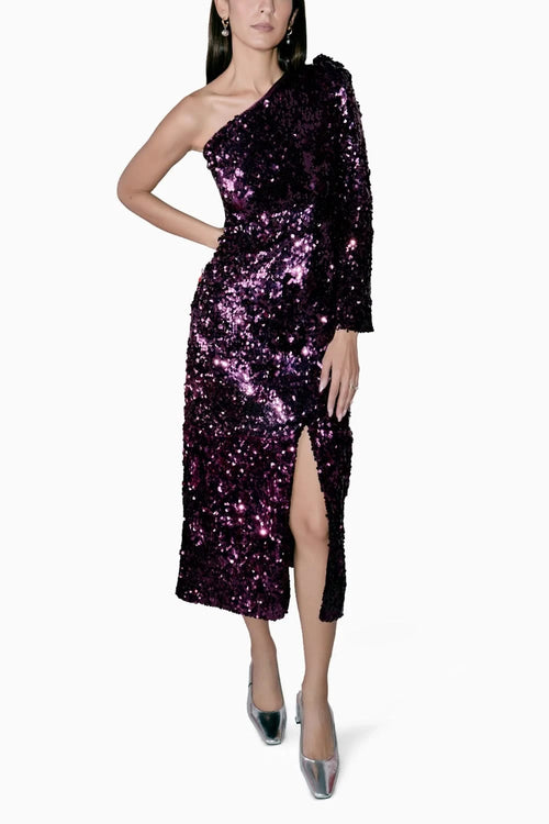 One Shoulder Sangria Sequence Dress