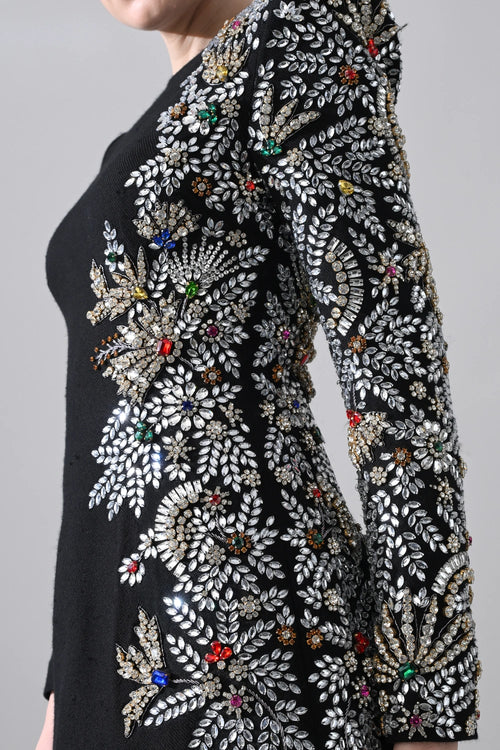 Black Gown With One-Sided Embellishment Details