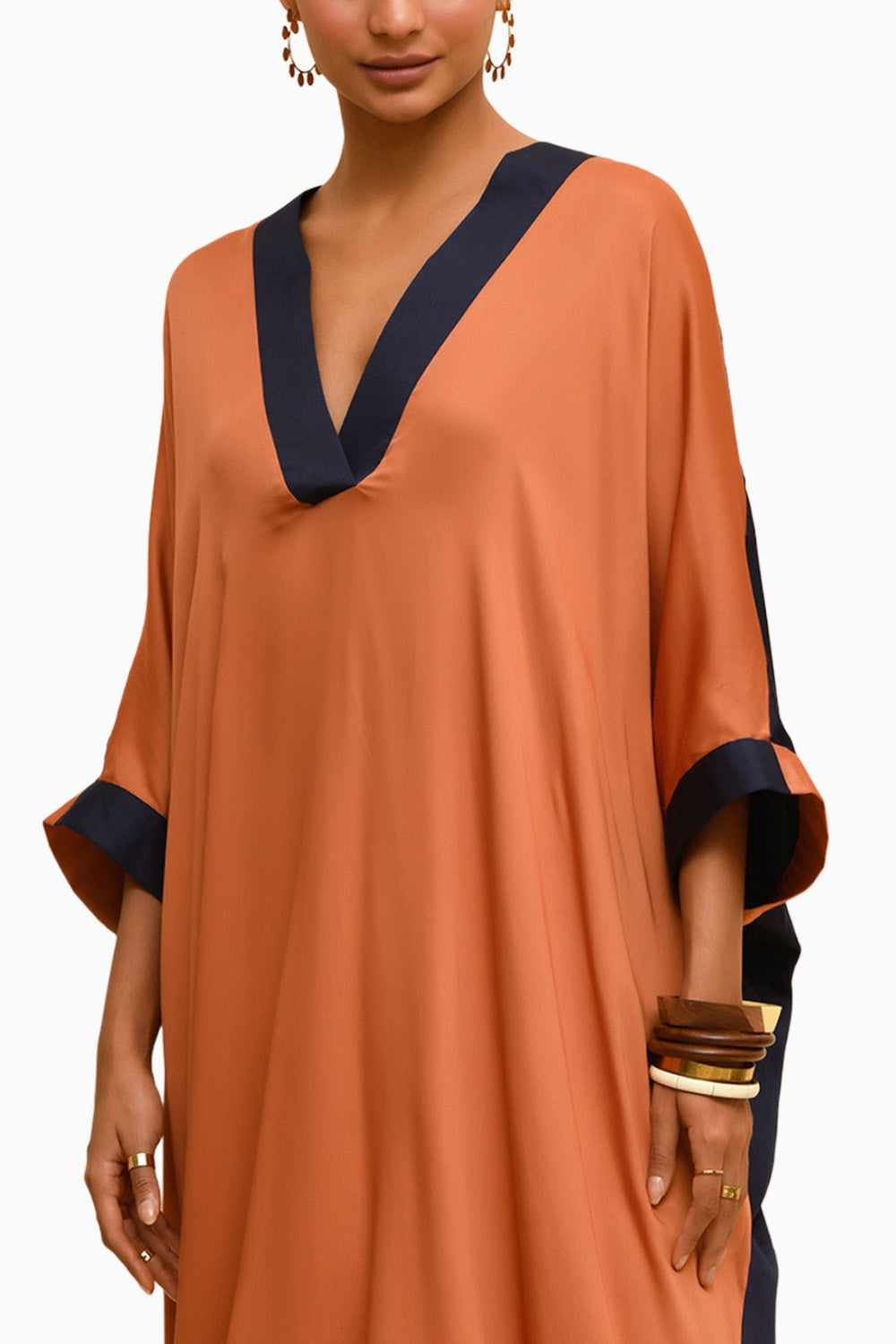 Split Seam Silk V Neck Kurta & Dual Tone Pants