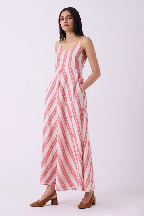 Ritsu Red Striped Handwoven Maxi Dress