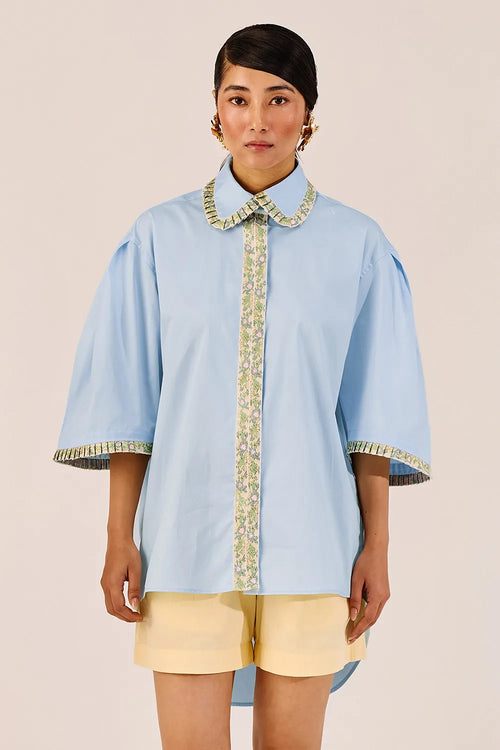 Powder Blue Lace Oversized Shirt