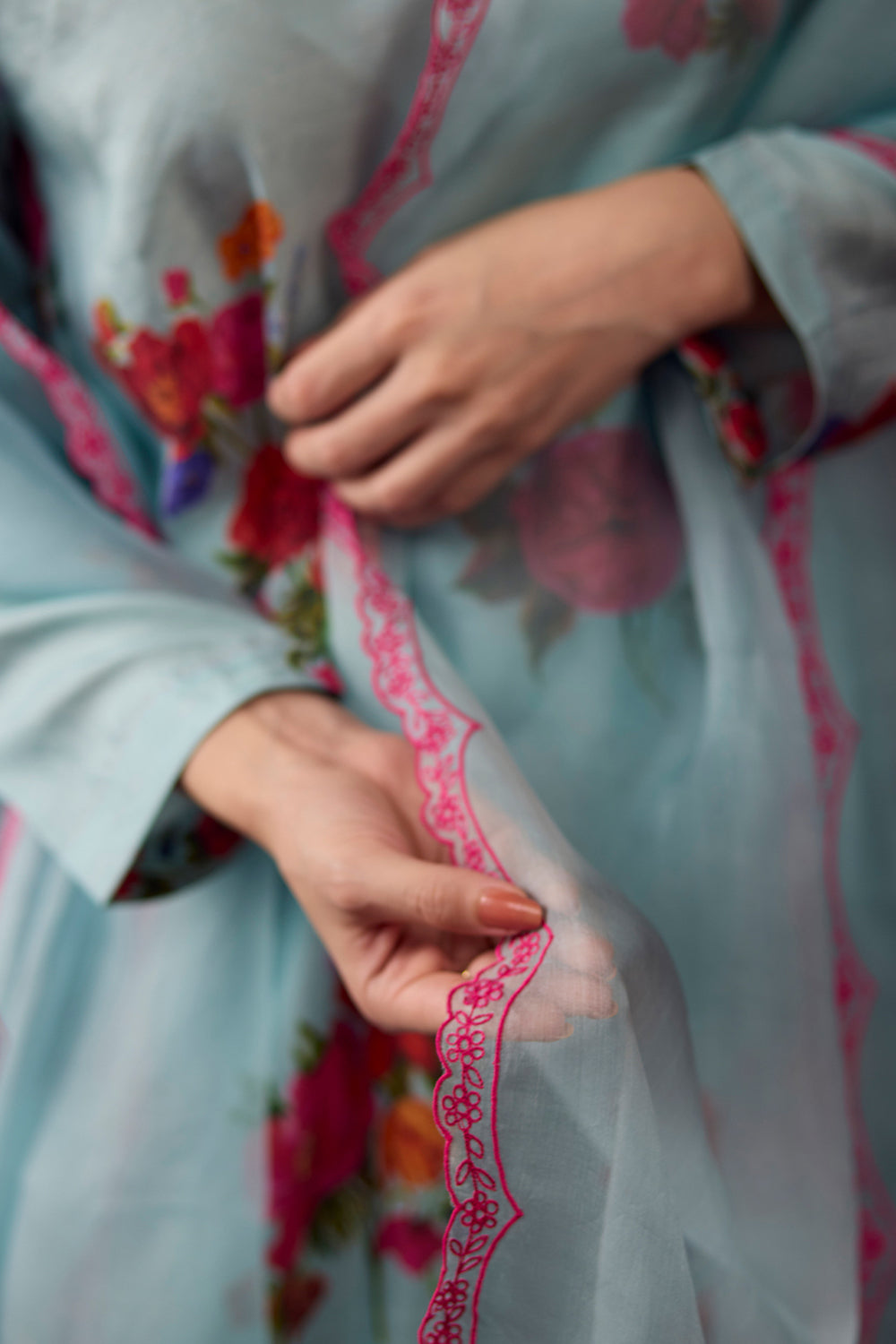 Ethereal Ice Blue & Pink Dupatta