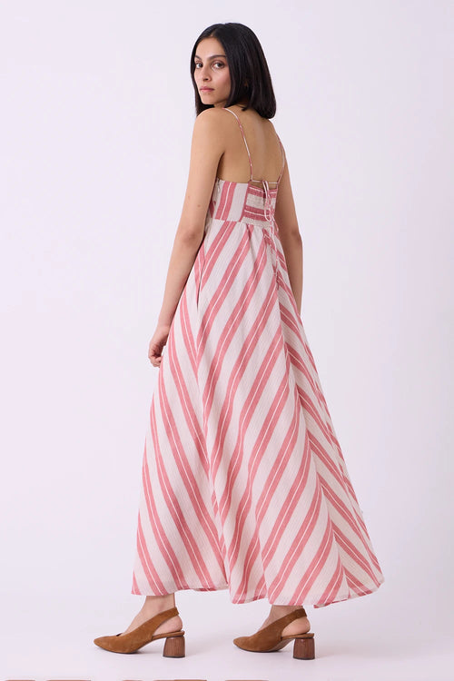 Ritsu Red Striped Handwoven Maxi Dress