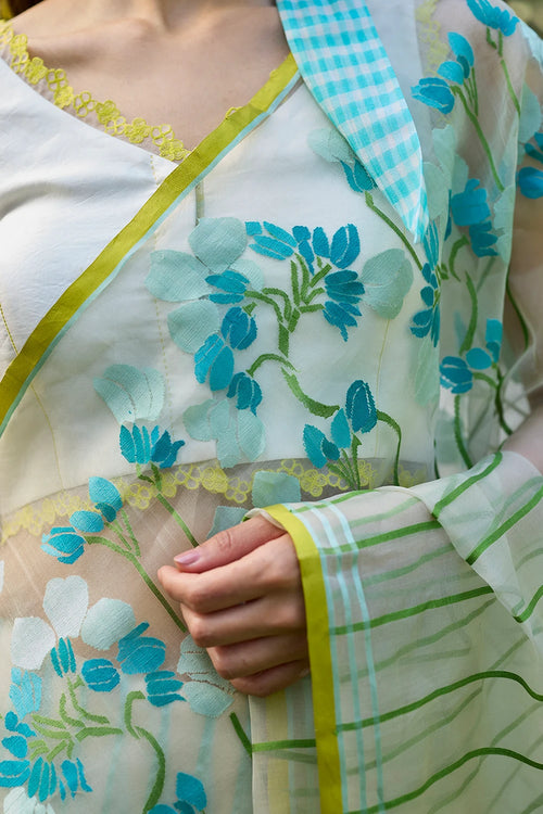 Water-to-Wood Ivory Jamdani Saree With Blouse