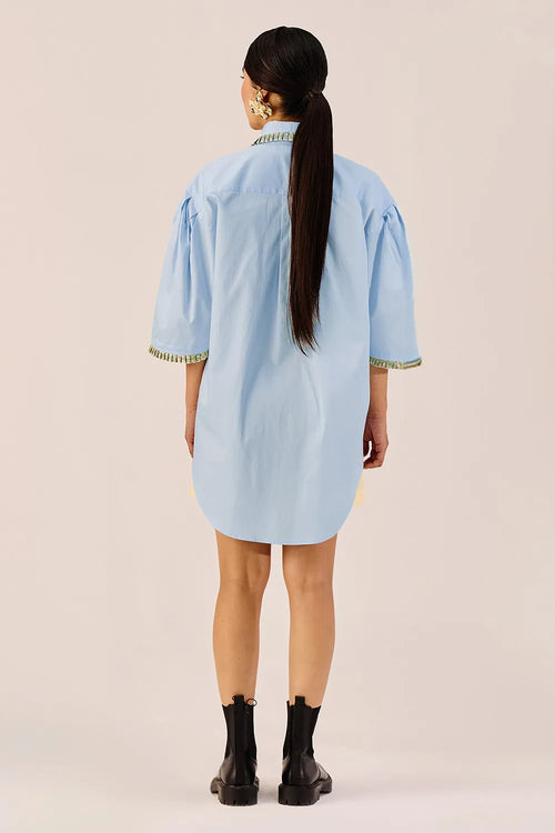 Powder Blue Oversized Shirt and Pastel Shorts Set