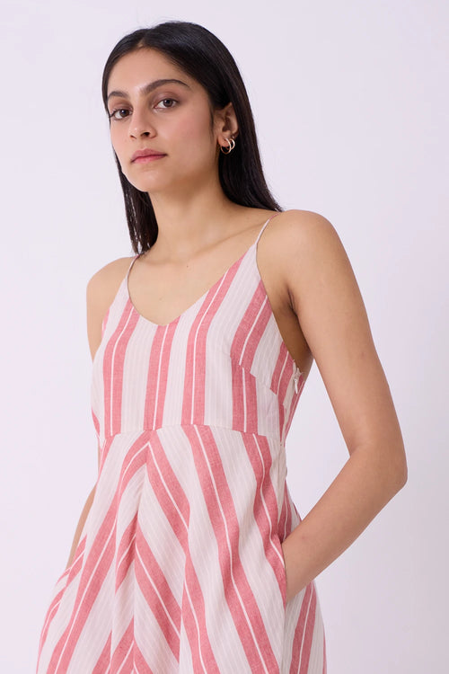Ritsu Red Striped Handwoven Maxi Dress