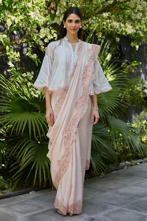English Morning Pink Embroidered Saree With Blouse