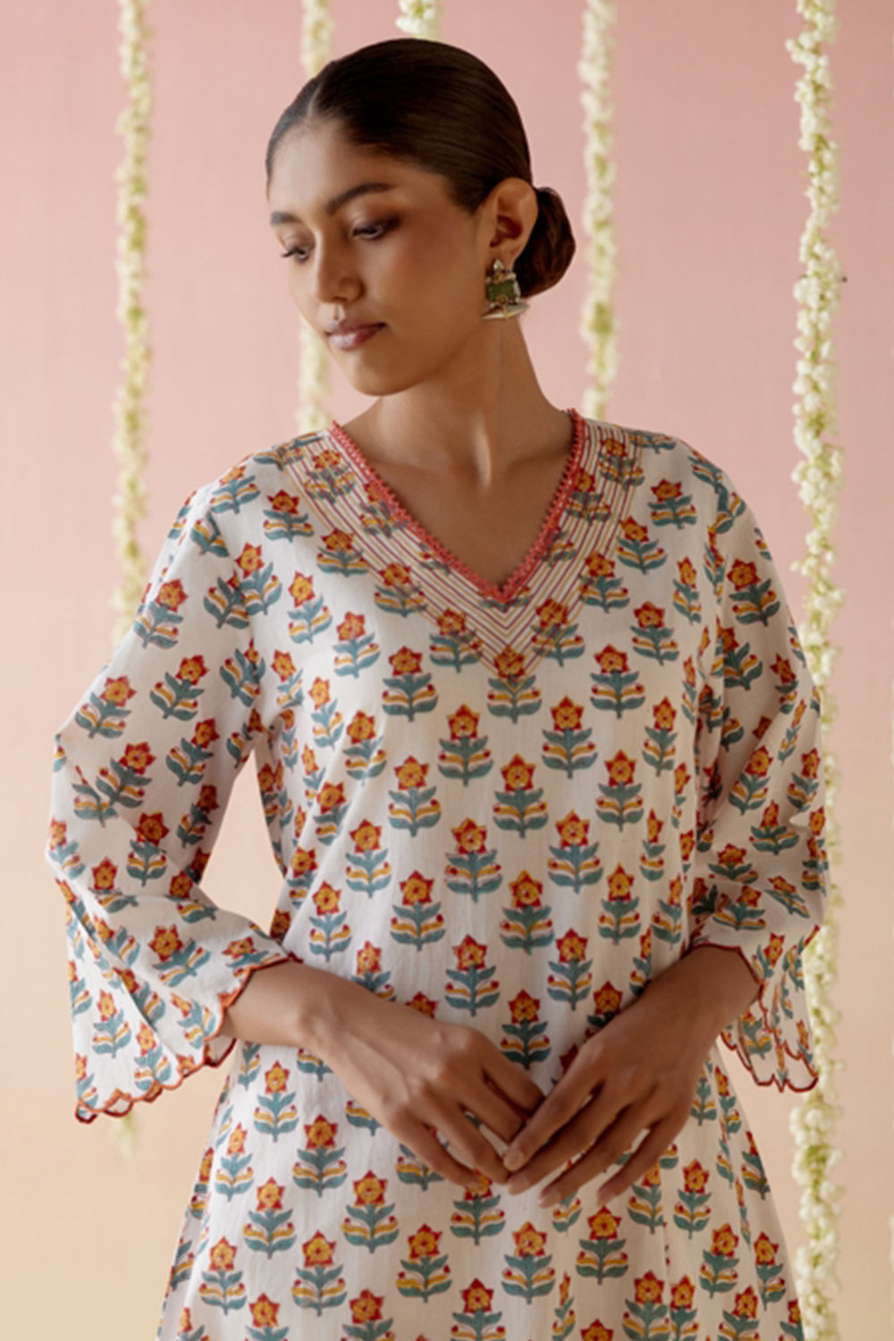 Rosa Red Floral Buta A-Line Kurta with Wide Leg Pants