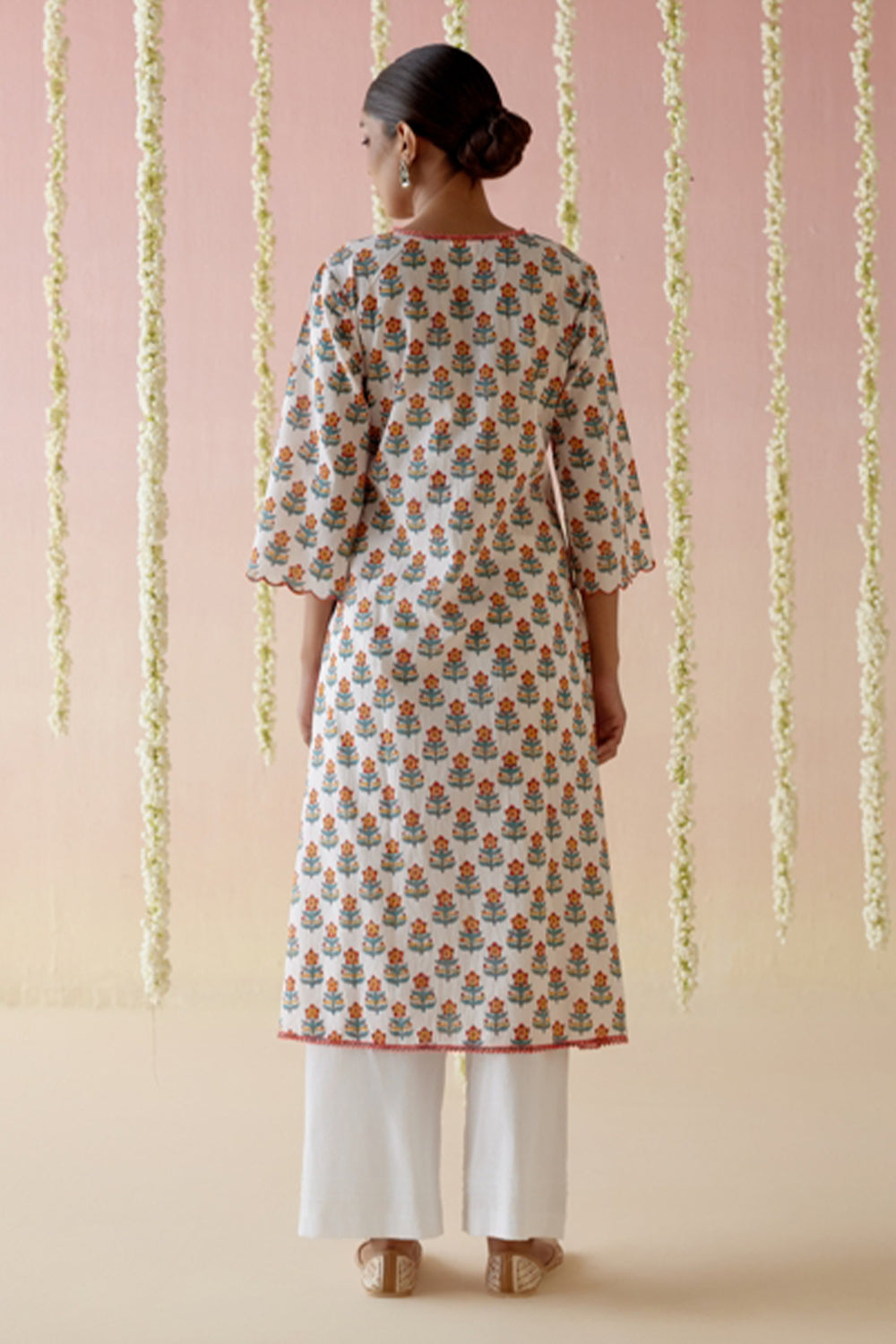 Rosa Red Floral Buta A-Line Kurta with Wide Leg Pants