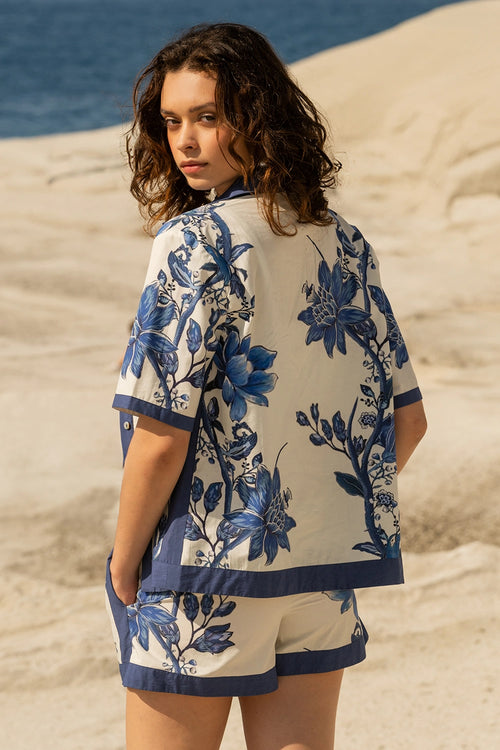Cancun Floral Blue-White Shirt