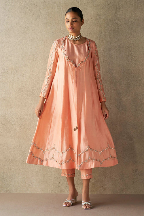 Rafat Coral Silk Kurta Set