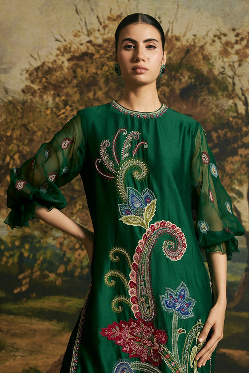 Emerald Green Paisley Detail Kurta With Pants