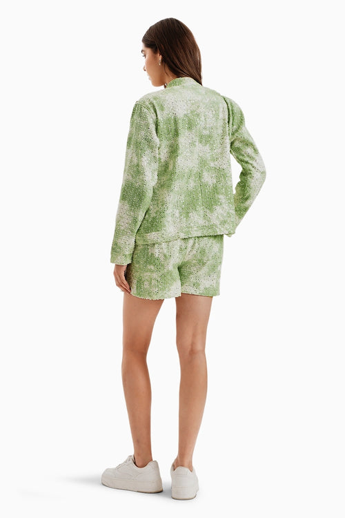 Green White Lazercut Shorts