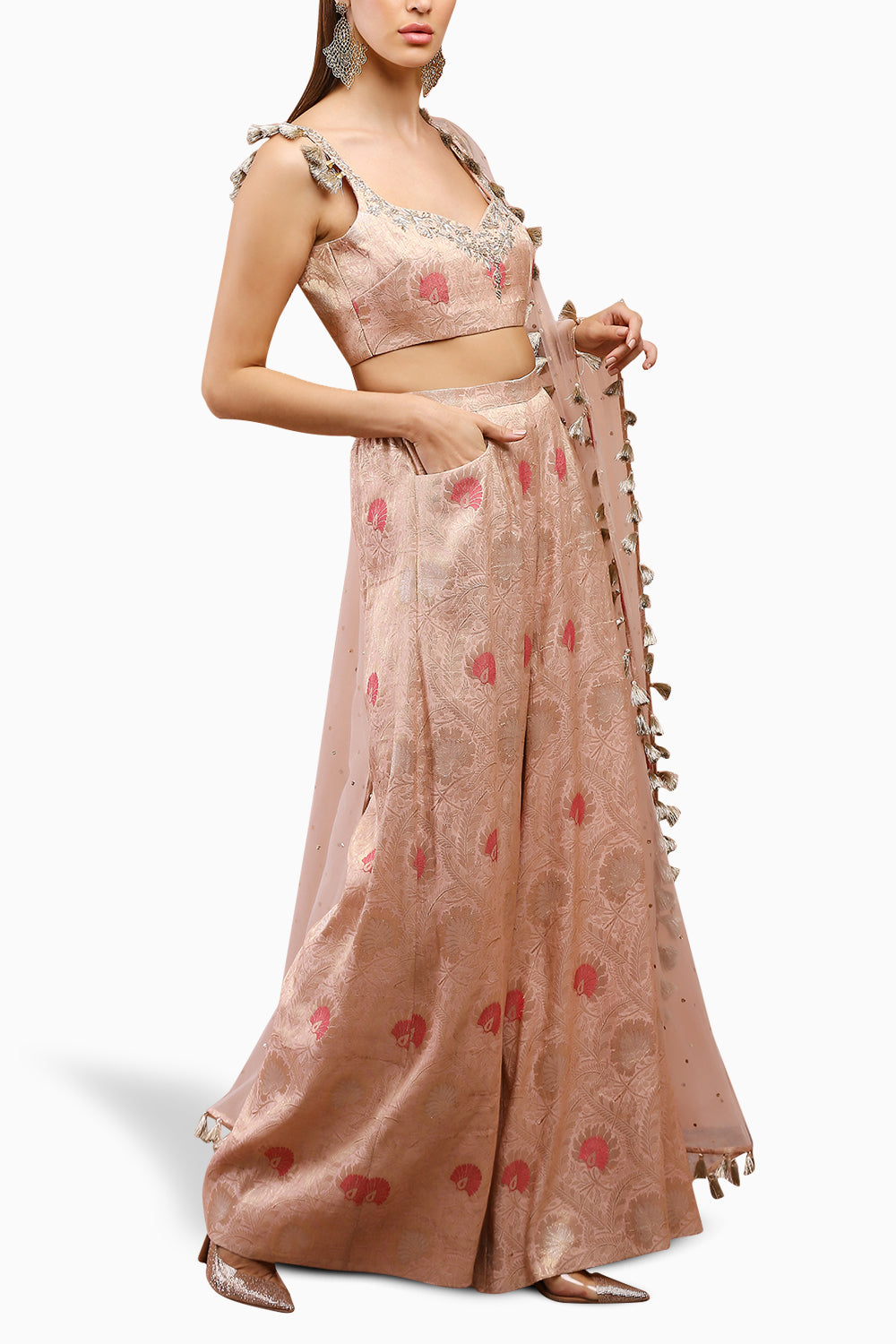 Rose Pink Embroidered Choli and Palazzo Set