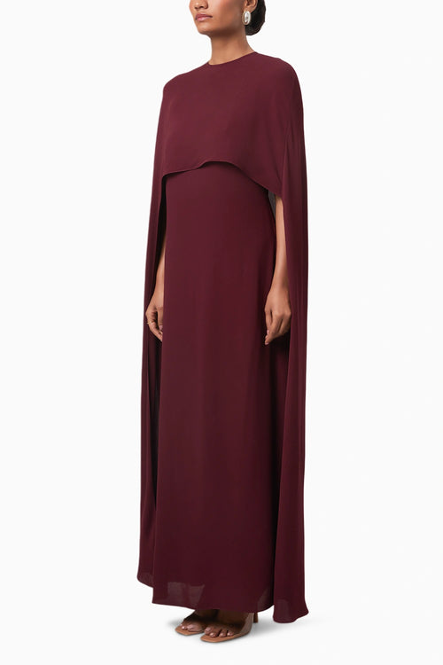 Wine Alaia Draped Overlay Gown
