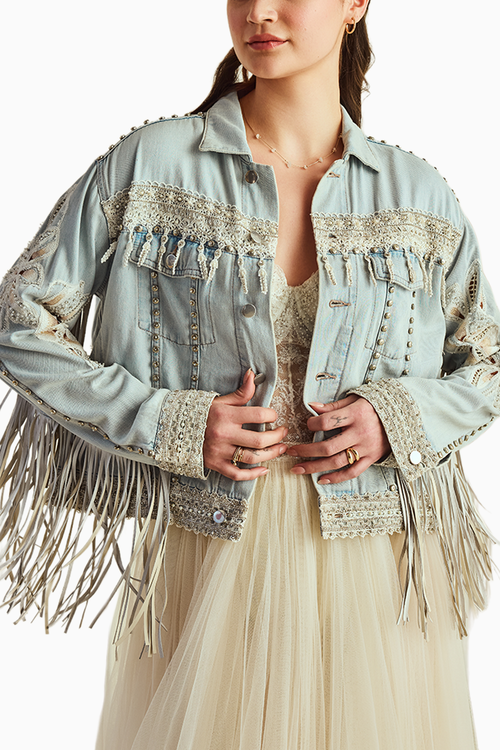 Embroidered Fringes Denim Jacket