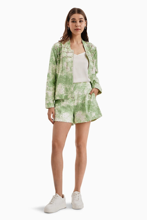 Green White Lazercut Shorts