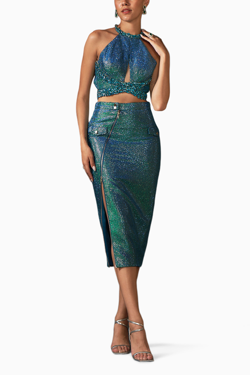 Peacock Blue Halter Neck Co-ord Set