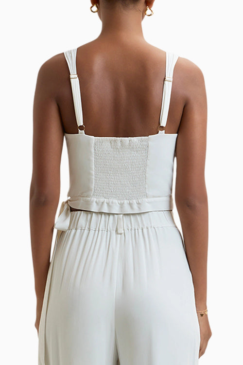 White Kyoto Pleated Crop Top