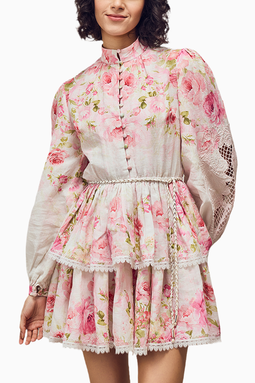 Tiered Short Dress with Placement Print