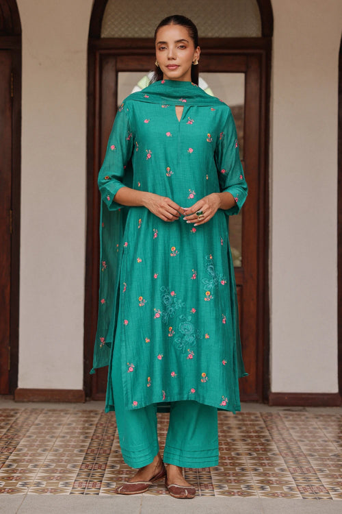 Teal Bloom Kurta Set