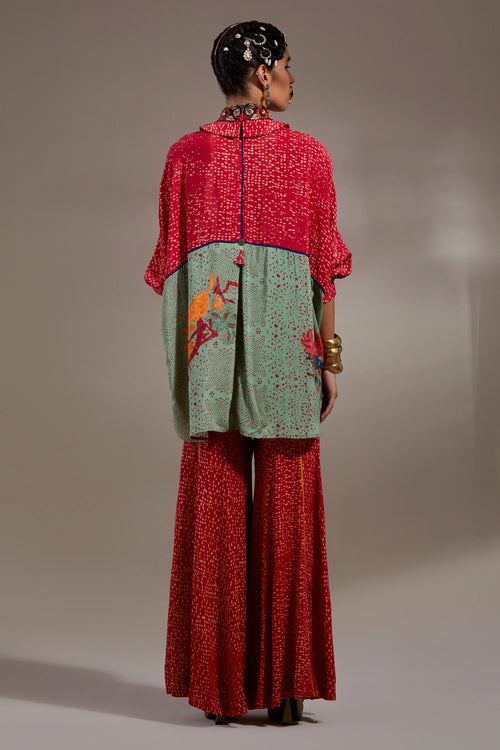 Ash Green Anka Mandala Shirt With Flared Pants